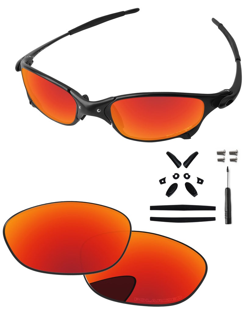 PapaViva Replacement Lenses & Rubber Kits & Screwdriver & Screws for Oakley Juliet 55mm Sunglass Fire Red Polarized - Image 1